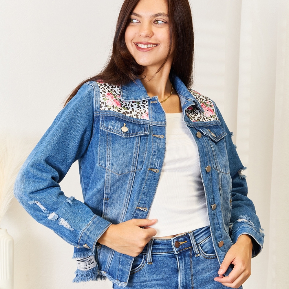 Leopard Rose Distressed Jacket